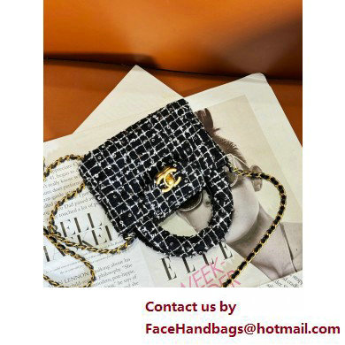 Chanel Sequin Embroidered Tweed  &  Gold-Tone Metal Clutch with Chain Bag AP3435 Black 2025